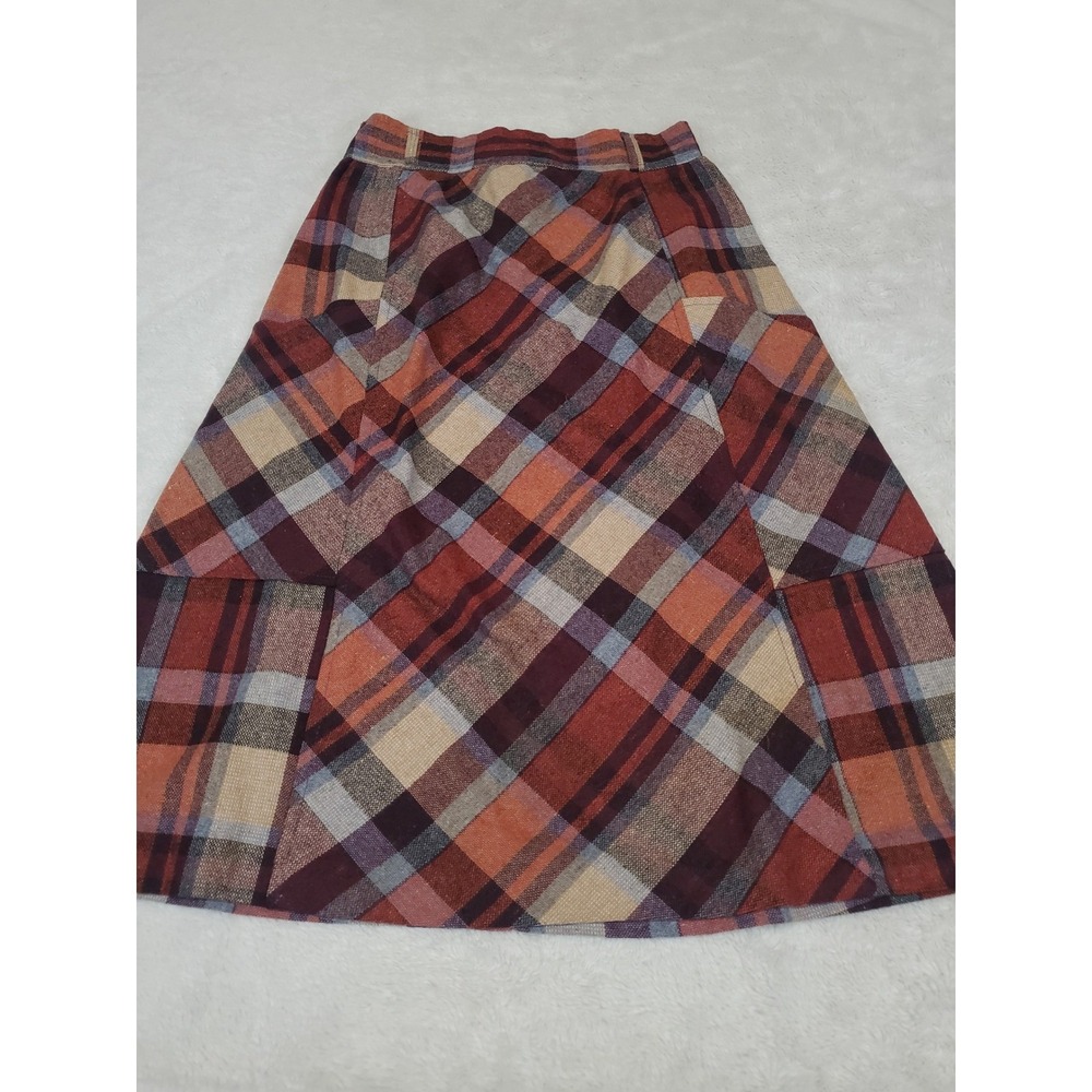 Vintage Cream Brown Plaid Academia Twee A Line Skirt Size 0 Retro Cottage